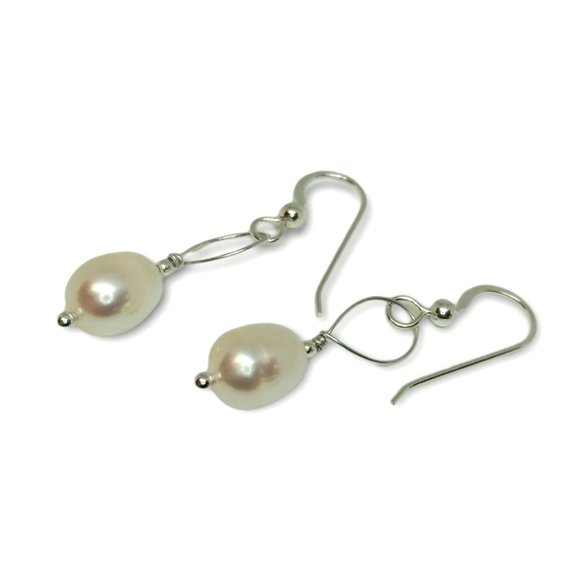 925 Sterling Silver Fresh Water Pearl Dangle Earrings - Picture 5 of 6